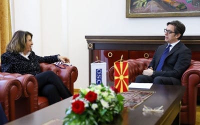 Средба на претседателот Пендаровски со Паола Северино, Специјален претставник на Претседавачот на ОБСЕ за борба против корупцијата