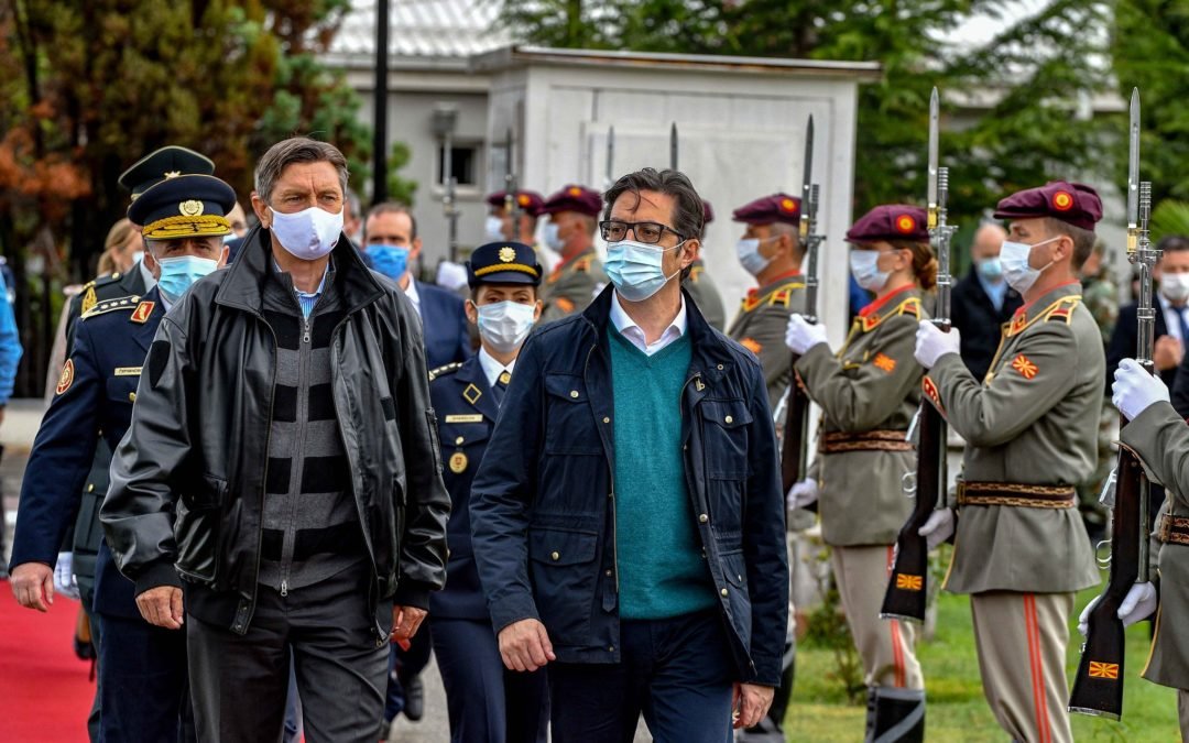 Presidents Pendarovski and Pahor attend a demonstration exercise at the Water Training Camp of the Army of the Republic of North Macedonia