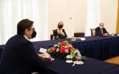President Pendarovski meets with the Ambassador of the United Kingdom of Great Britain and Northern Ireland, Galloway, and the First Counselor at the Embassy of France, Mrozek