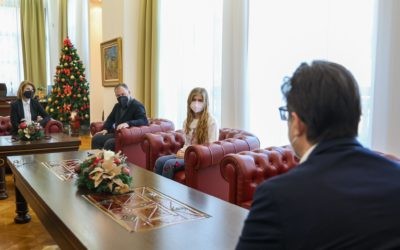 President Pendarovski meets with Lara Stanceva, third prize winner at the 2021 International Essay Contest for Young People in Tokyo