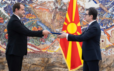 President Pendarovski receives credentials of newly appointed Ambassador of Kosovo, Florian Qehaja