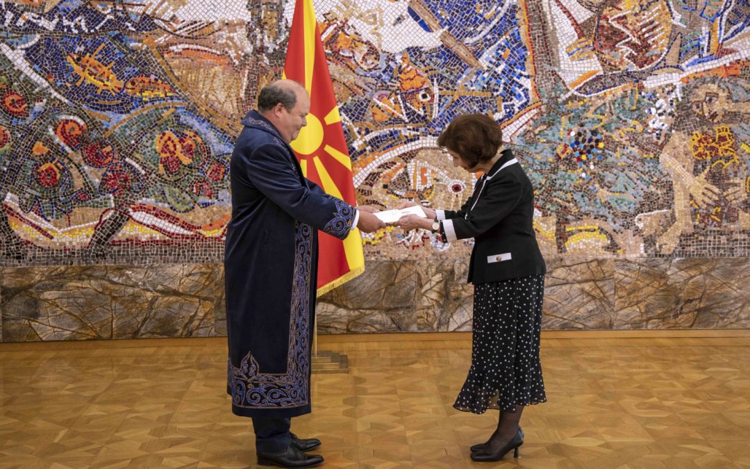 President Siljanovska Davkova receives credentials of newly appointed Ambassador of the Republic of Kazakhstan, Satybaldy Burshakov