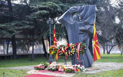 Delegation from the President’s Cabinet lay fresh flowers in front of the monument of St. Clement of Ohrid