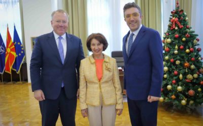 President Siljanovska Davkova meets with Peter Smallwood, member of the British Conservative Party, and Ron Nering, Director of International Programs at the American Leadership Institute and former Chairman of the Republican Party of California